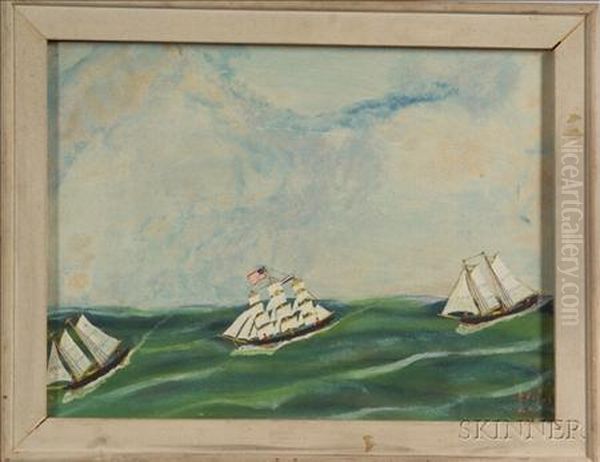 Clipper Ship And Grand Banks. Oil Painting by John Orne Johnson Frost