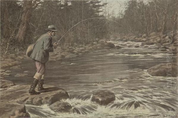 Fishing Oil Painting by Arthur Burdett (Sr.) Frost