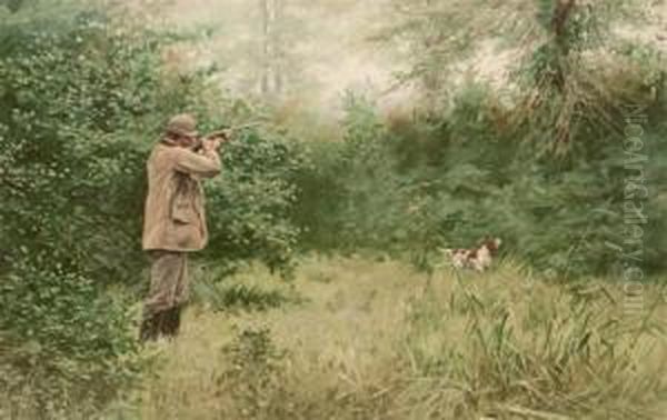 Hunter In Woods Oil Painting by Arthur Burdett (Sr.) Frost