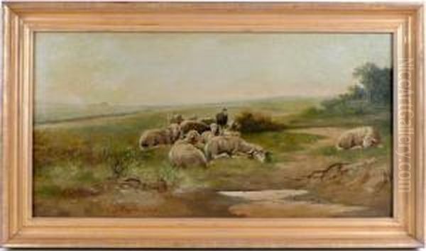 Sheep In Pasture Oil Painting by Arthur Burdett (Sr.) Frost