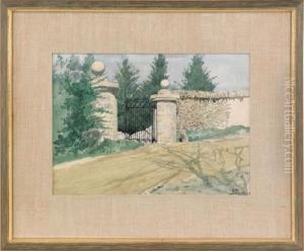 Landscape With Stone Wall And Gate Oil Painting by Arthur Burdett (Sr.) Frost