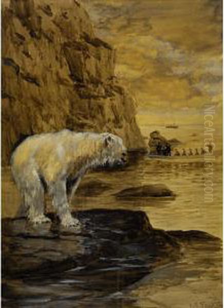 Polar Bear Oil Painting by Arthur Burdett (Sr.) Frost