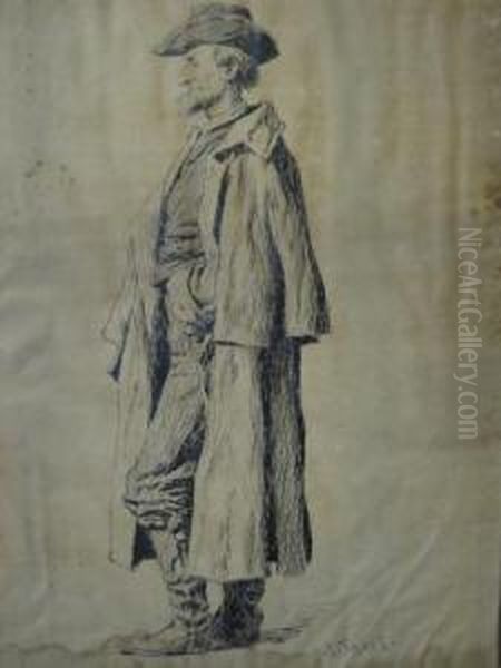 Study Of A Standing Man. Oil Painting by Arthur Burdett (Sr.) Frost