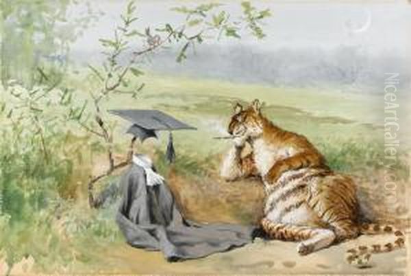 The Tiger And The Missionary Oil Painting by Arthur Burdett (Sr.) Frost