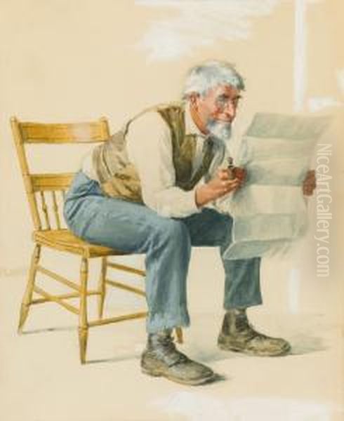 Old Man Reading A Newspaper Oil Painting by Arthur Burdett (Sr.) Frost