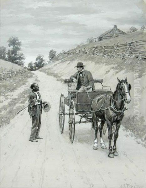 Black Worker Talking To A Man In Ahorsedrawn Buggy. Oil Painting by Arthur Burdett (Sr.) Frost