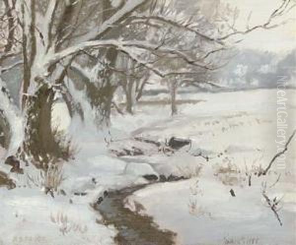 Winter Landscape, West Conshohocken, Pennsylvania Oil Painting by Arthur Burdett (Sr.) Frost