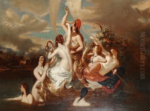 Water Nymphs Ferrying A Young Warrior Over A River Oil Painting by William Edward Frost