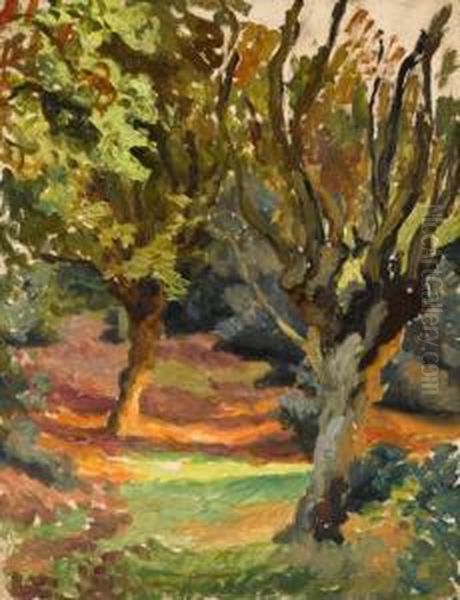 A Woodland Path-epping Forest Oil Painting by Roger Eliot Fry