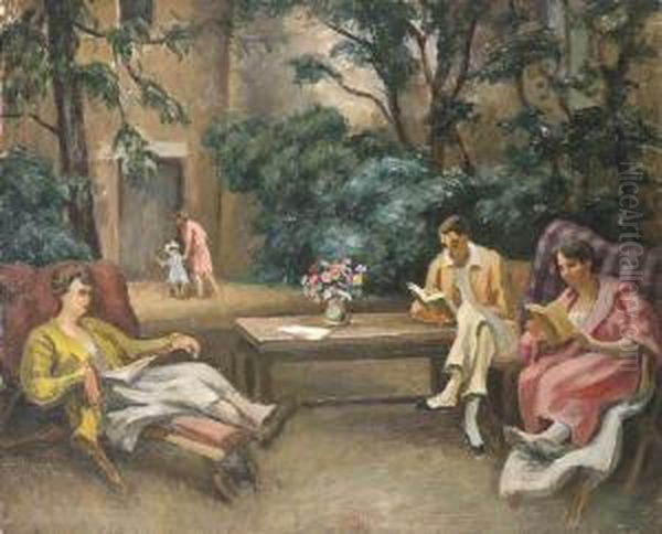 Reading On The Terrace At Venice Oil Painting by Roger Eliot Fry