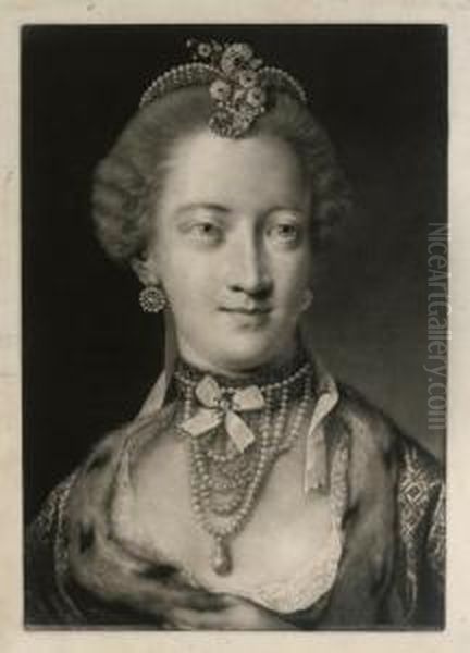 A Fashionable Lady, With A Pearl
 Necklace And Pearl Diadem Supporting A Scroll And Spray Of Flowers, 
From 
Life-sized Heads Oil Painting by Thomas Frye