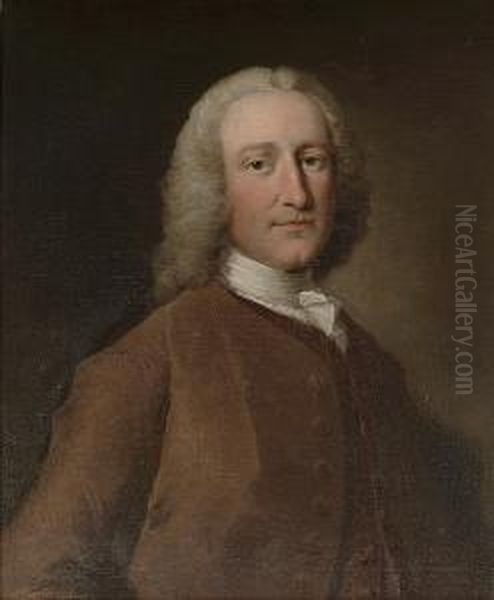 Portrait Of A Gentleman, Half-length, In A Brown Coat , With A White Cravat Oil Painting by Thomas Frye