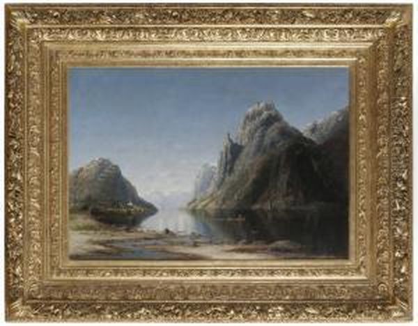 Norskt Fjordlandskap Oil Painting by Therese Fuchs