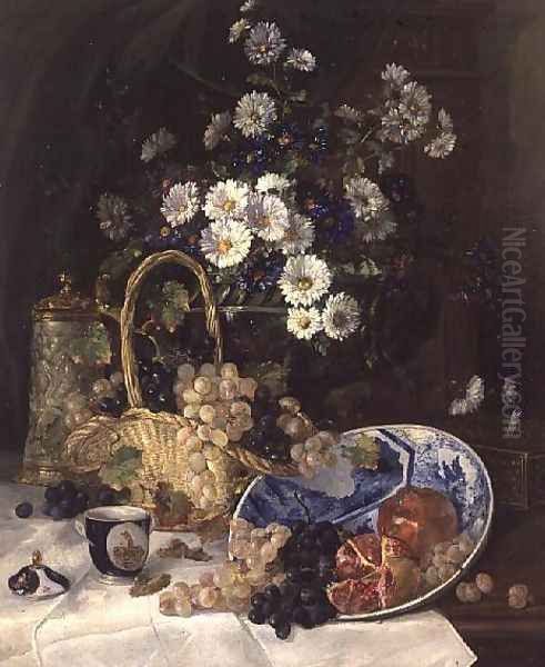 Still life with Flowers and Fruit Oil Painting by Eugene Henri Cauchois