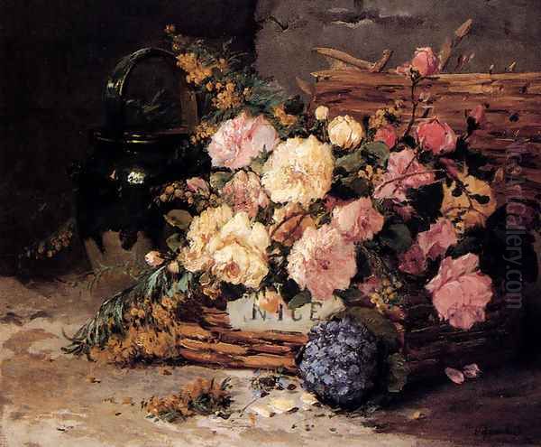 Floral Still Life Of Spring And Autumn Oil Painting by Eugene Henri Cauchois