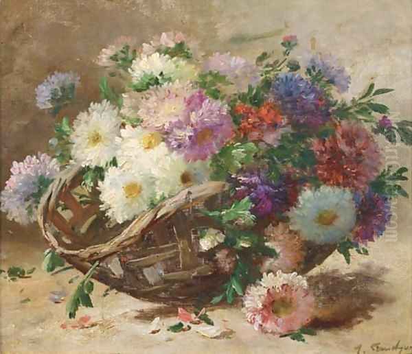 Summer flowers in a basket Oil Painting by Eugene Henri Cauchois