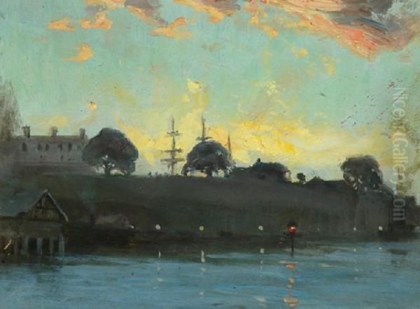 Sunset Oil Painting by Albert Henry Fullwood