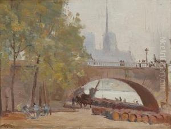 Wine Quay Near Paris Oil Painting by Albert Henry Fullwood