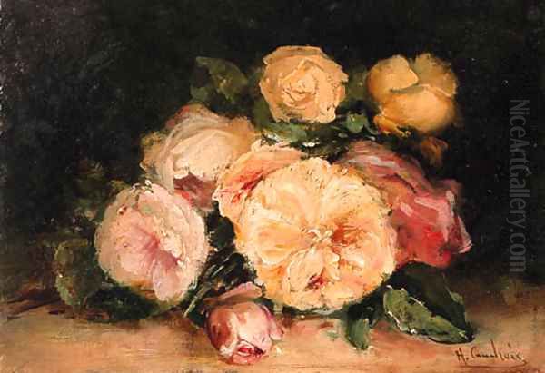 Still life with roses Oil Painting by Eugene Henri Cauchois