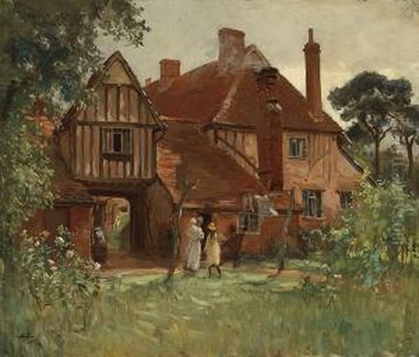 Old Fleimsh Houses, Essex Oil Painting by Albert Henry Fullwood