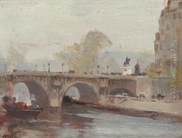 Wine Quay Near Paris, 1905 & Pont Neuf, Paris Oil Painting by Albert Henry Fullwood