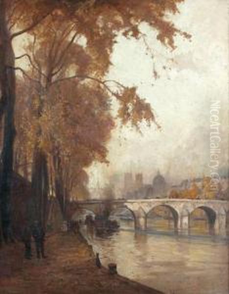 Autumn In Paris Oil Painting by Albert Henry Fullwood