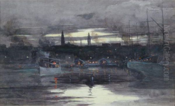 Circular Quay Oil Painting by Albert Henry Fullwood