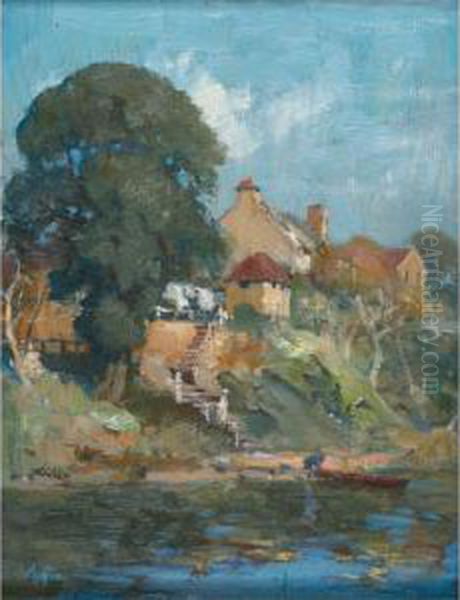 Pair Of Landscapes; Old Buildings, Kerosene Bay, Sydney And Mcmahons Point, Sydney (2) Oil Painting by Albert Henry Fullwood