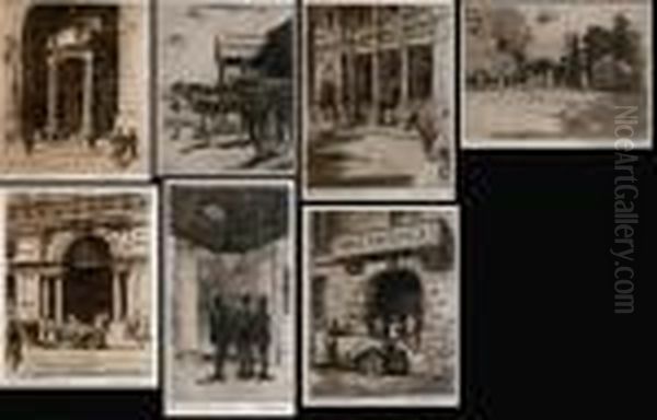 Suite Of Seven Views Of Melbourne Oil Painting by Albert Henry Fullwood