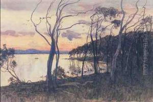 Tuggerah Lakes At Sunset Oil Painting by Albert Henry Fullwood