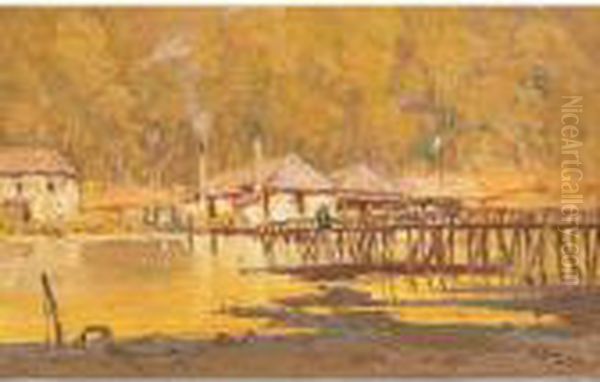 The Store And Bridge, Mosman Bay Oil Painting by Albert Henry Fullwood