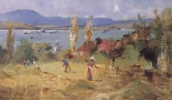 Haymaking Oil Painting by Albert Henry Fullwood