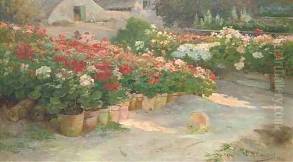 Jardin de roses Oil Painting by Eugene Henri Cauchois