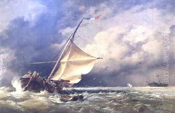 A Dutch Beurtman aground on the Terschelling Sands or In the North Sea after a Snowstorm, 1865 Oil Painting by Edward William Cooke