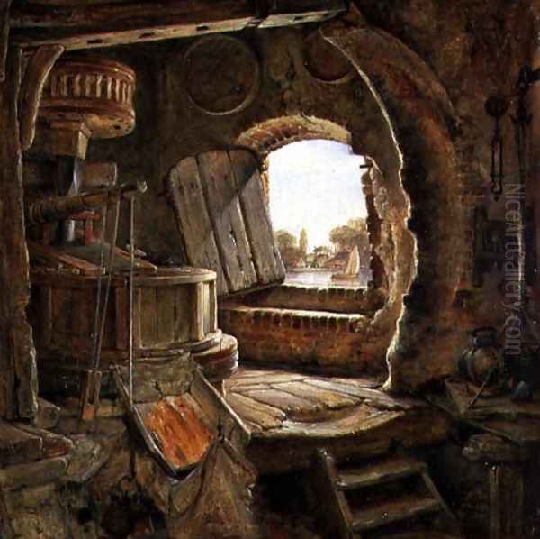 Rembrandt's Father's Mill, 1838 Oil Painting by Edward William Cooke