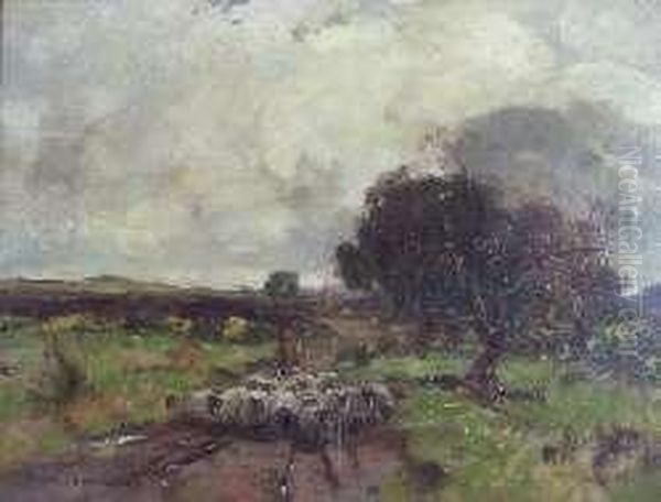 Shepherd With His Flock Oil Painting by David Fulton