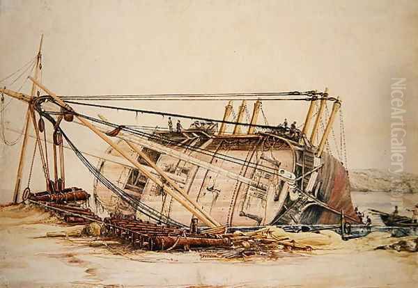 A Beached Brig Oil Painting by Edward William Cooke