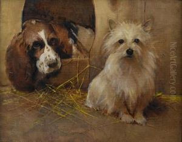 A Springer Spaniel And A Terrier Oil Painting by Samuel Fulton