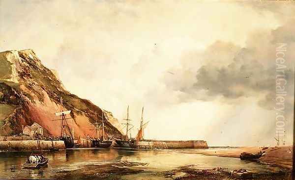 Axmouth Harbour, Devon-Low Water Oil Painting by Edward William Cooke