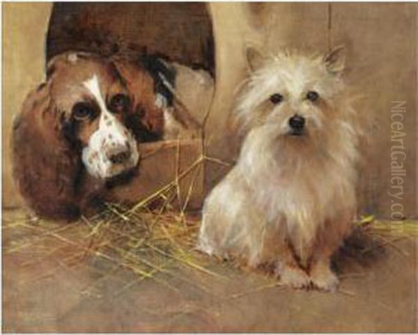 Spaniel And Cairn Terrier Oil Painting by Samuel Fulton