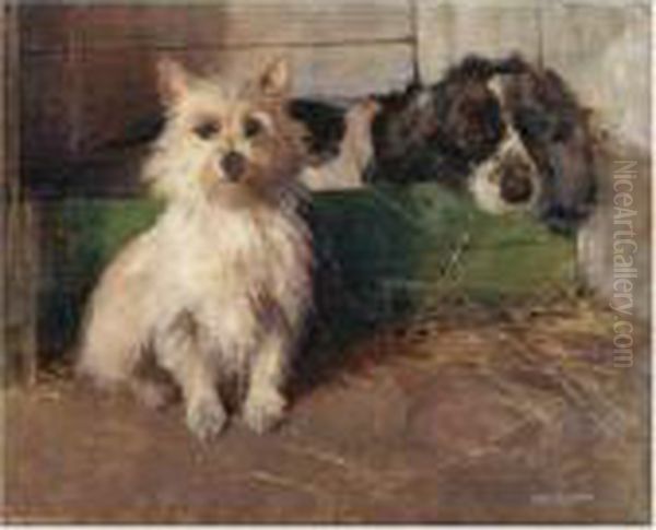 Cairn Terrier And Spaniel Oil Painting by Samuel Fulton