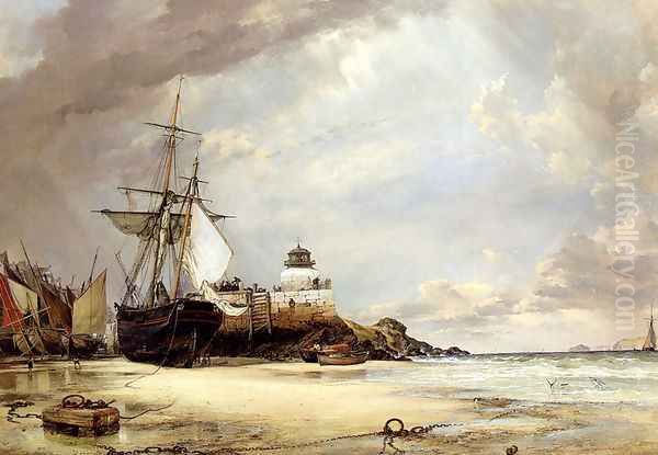 The Pier And Bay Of St. Ives, Cornwall Oil Painting by Edward William Cooke