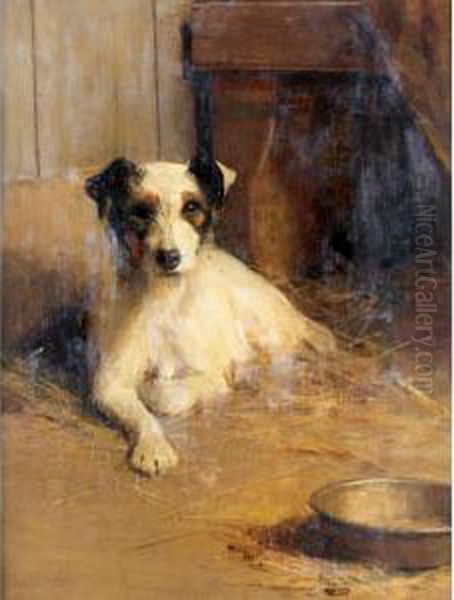 Fox Terrier In A Kennel Oil Painting by Samuel Fulton