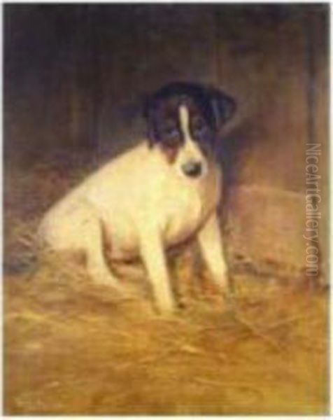 Jack Russel Puppy In A Barn Oil Painting by Samuel Fulton