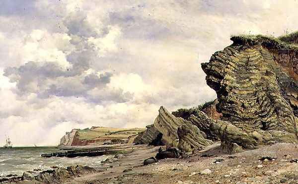 Triassic Cliffs at Blue Anchor, North Somerset, 1866 Oil Painting by Edward William Cooke