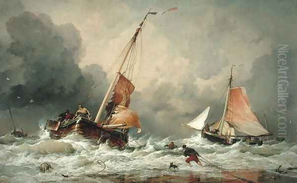 Dutch Pincks arriving and preparing to put to sea on the return of the tide, 1856 Oil Painting by Edward William Cooke