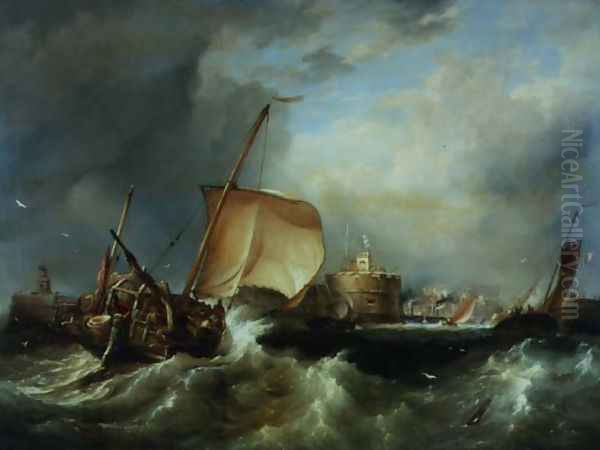 French Herring Boat Running into the Port off Havre de Grace Oil Painting by Edward William Cooke