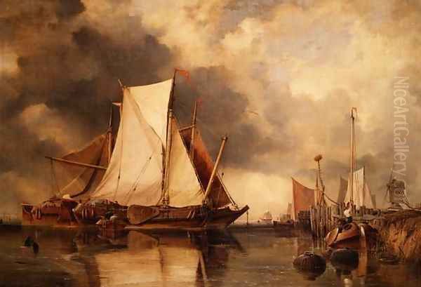 Fishing Boats Aground on the Scheldt Oil Painting by Edward William Cooke