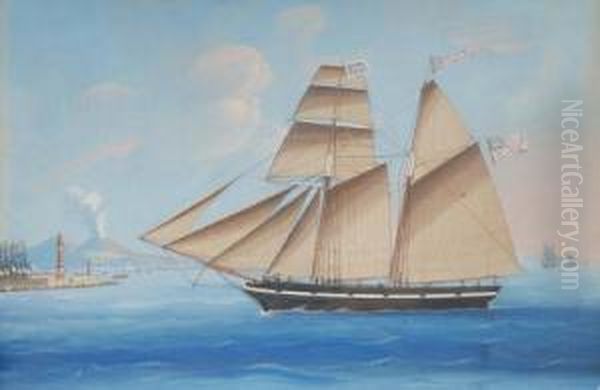 Mary Of Brixham, Captn.charles West Entering The Mole Of Naples, Oct 16th 1842. Oil Painting by Michele Funno