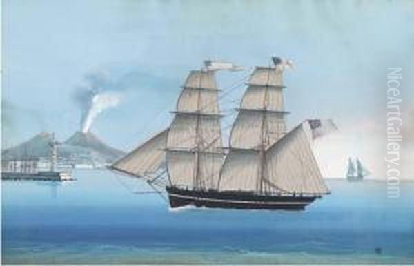 The Brig Brothers Of Poole Under Full Sail Off Naples Oil Painting by Michele Funno